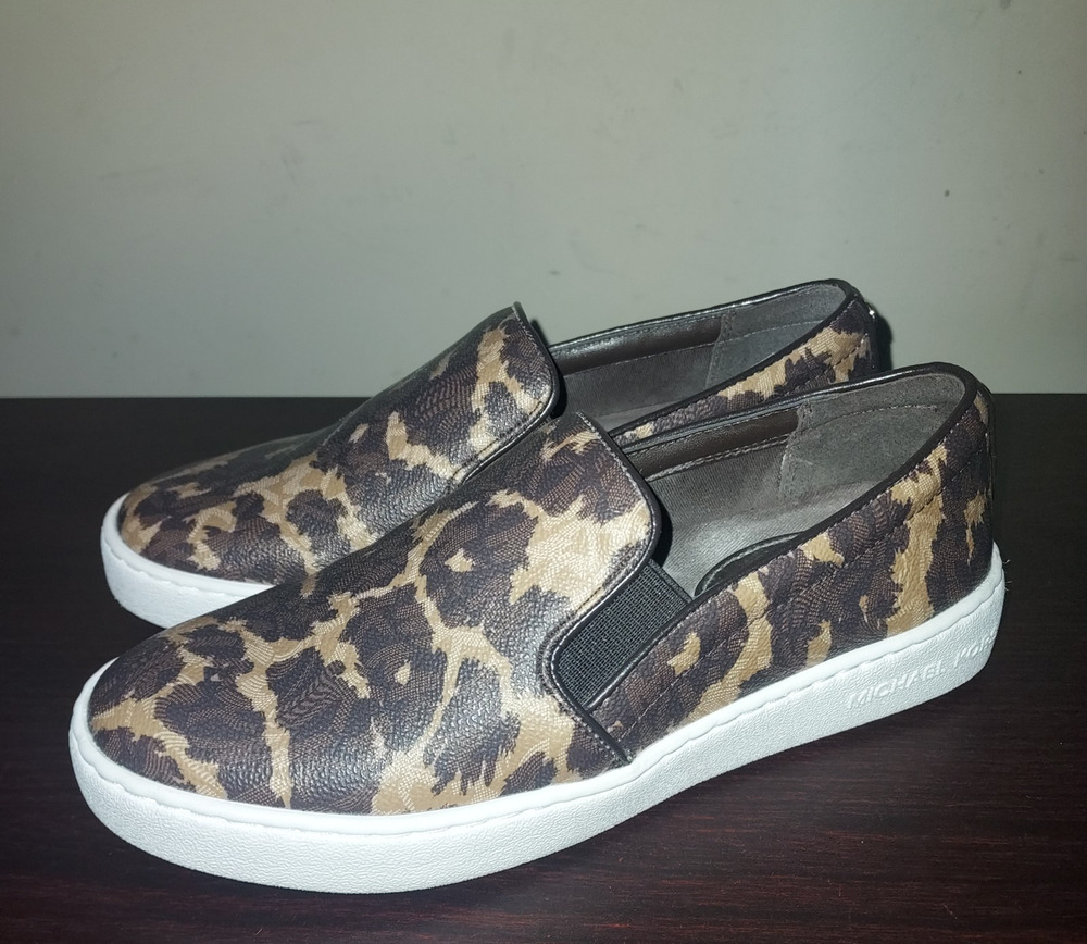 Michael Kors Women's Shoes 6M Slip On PVC Sneakers Casual Leopard Brown